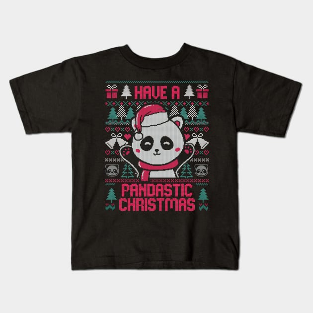 Pandastic Christmas - Funny Ugly Sweater Xmas Panda Gift Kids T-Shirt by eduely